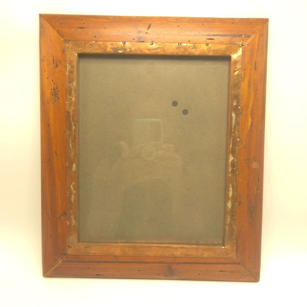 Rustic Wood & Copper Picture Frame 8x10 Distressed Patina Tabletop Wall Decor